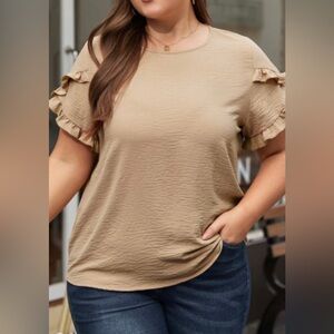 Ruffled Sleeve Tan Top PLUS SIZE